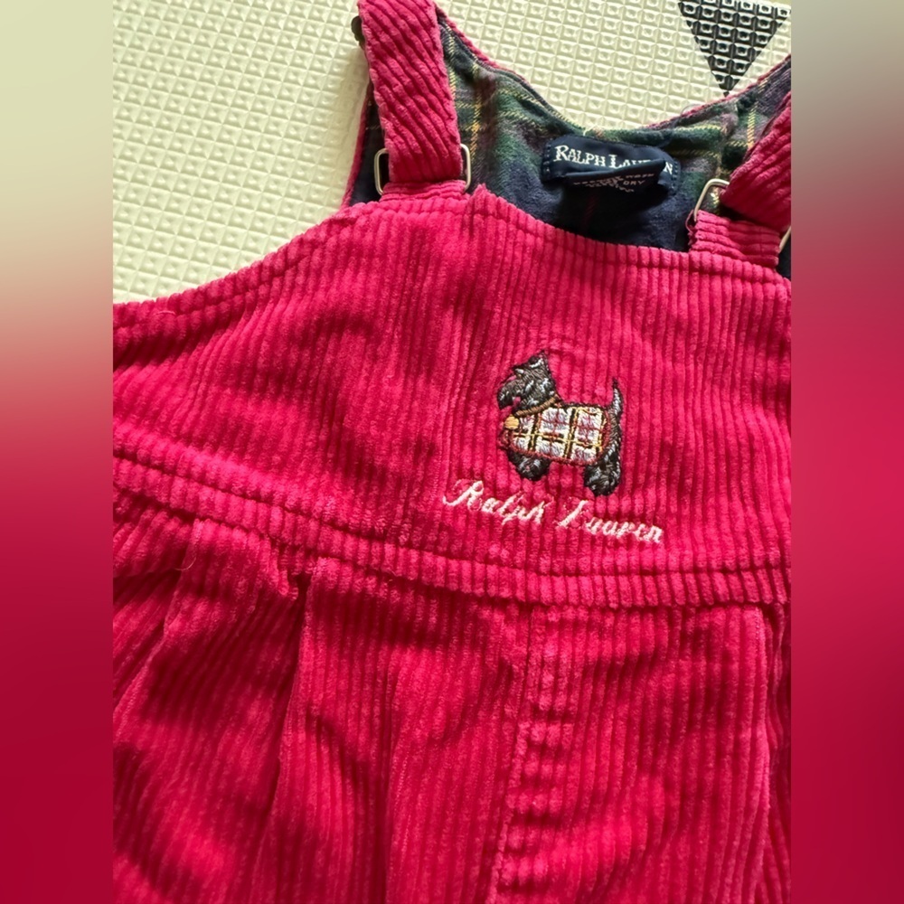 Vintage Ralph Lauren|Baby girl corduroy overalls in vibrant pink w preppy dog••• - Picture 9 of 11